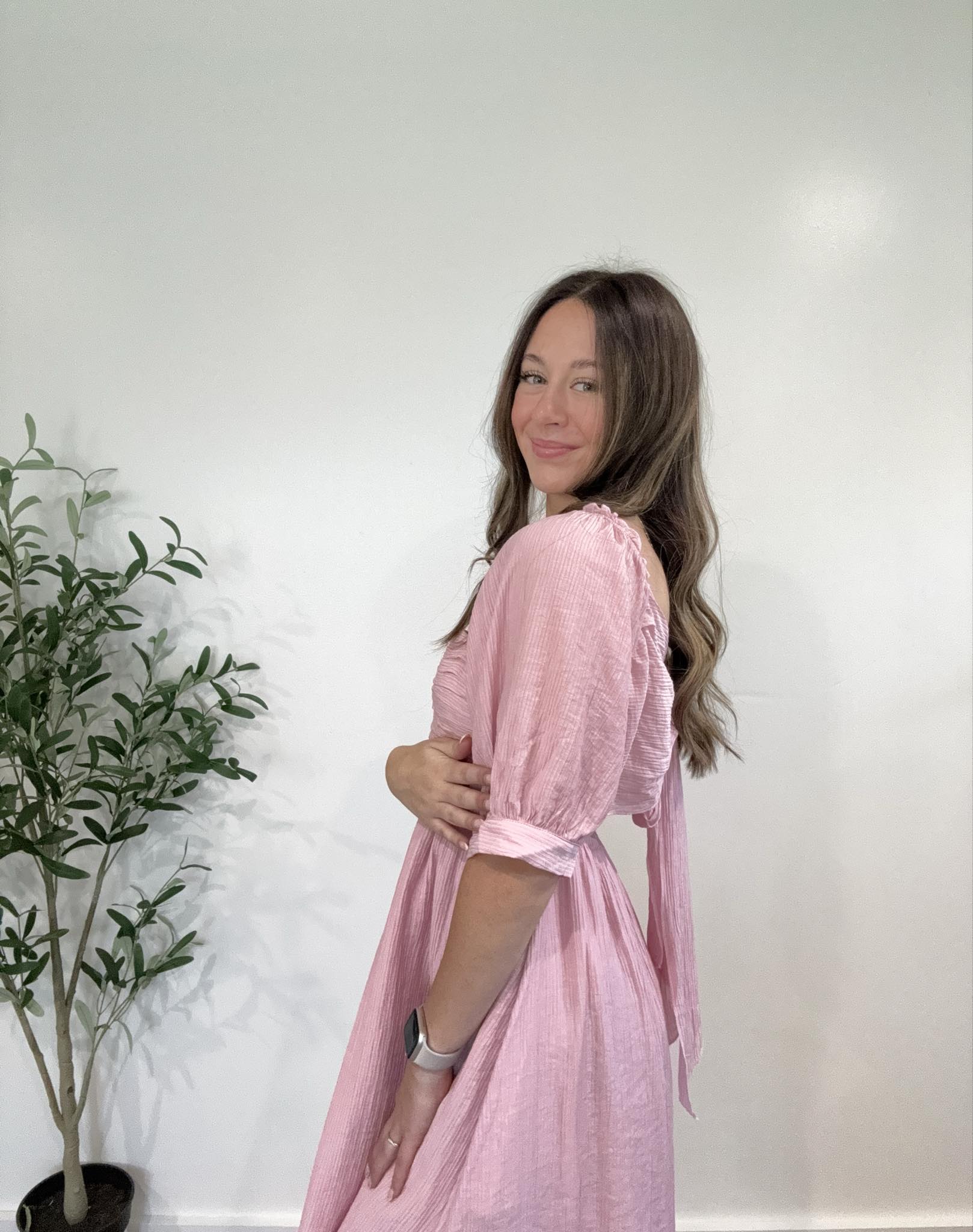 pink babydoll puff sleeve dress Short Puff Sleeves Pink A-line Babydoll Homecoming Dress Pink / US 12