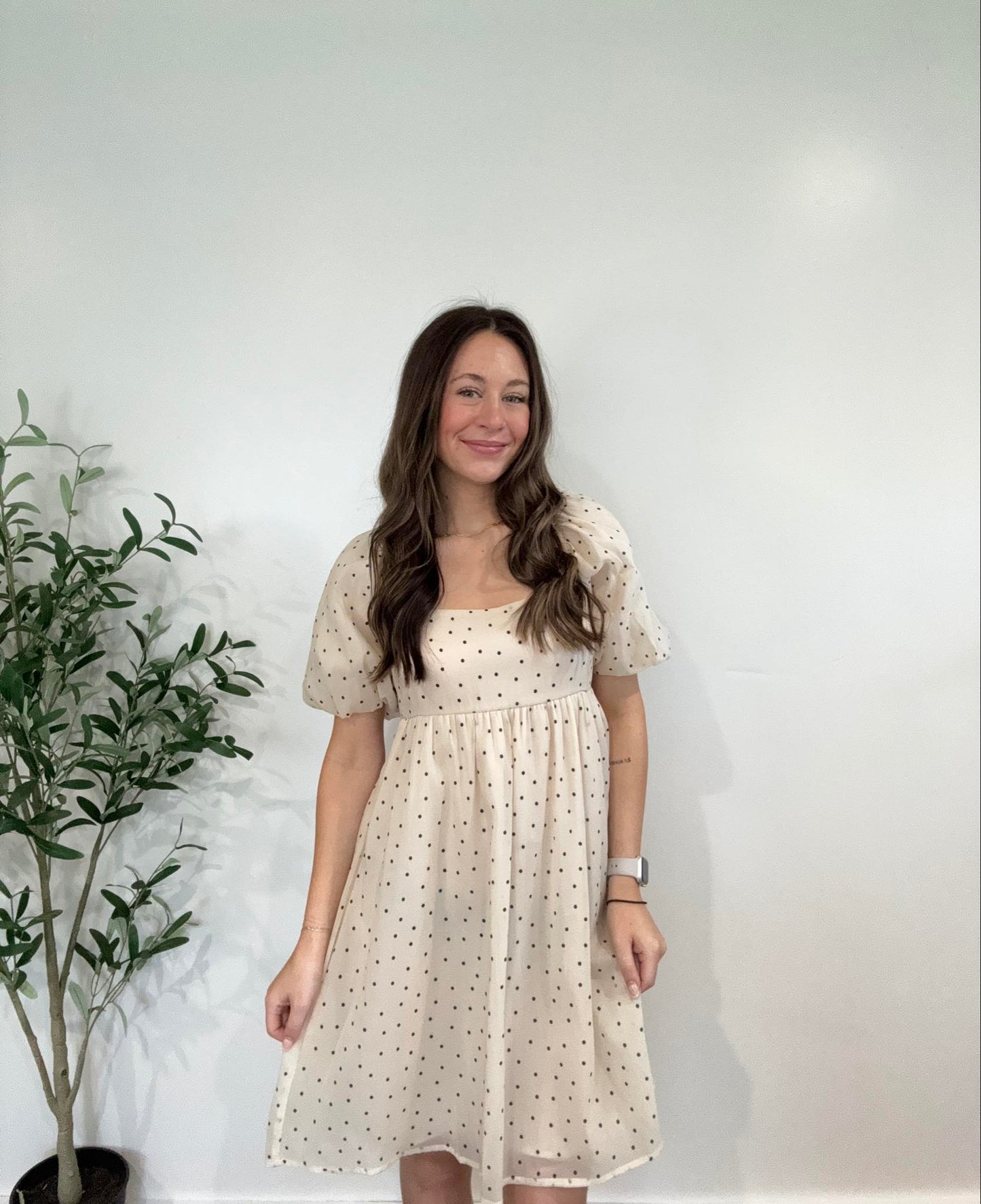 Printed Organza Puff Sleeve Tiered Babydoll Dress with Contrast Back Bow