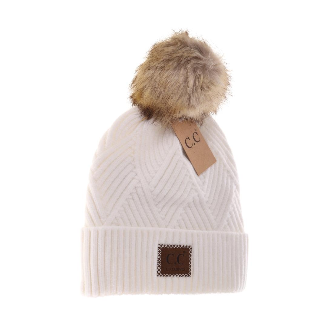 Large Patch Heathered Pom CC Beanie