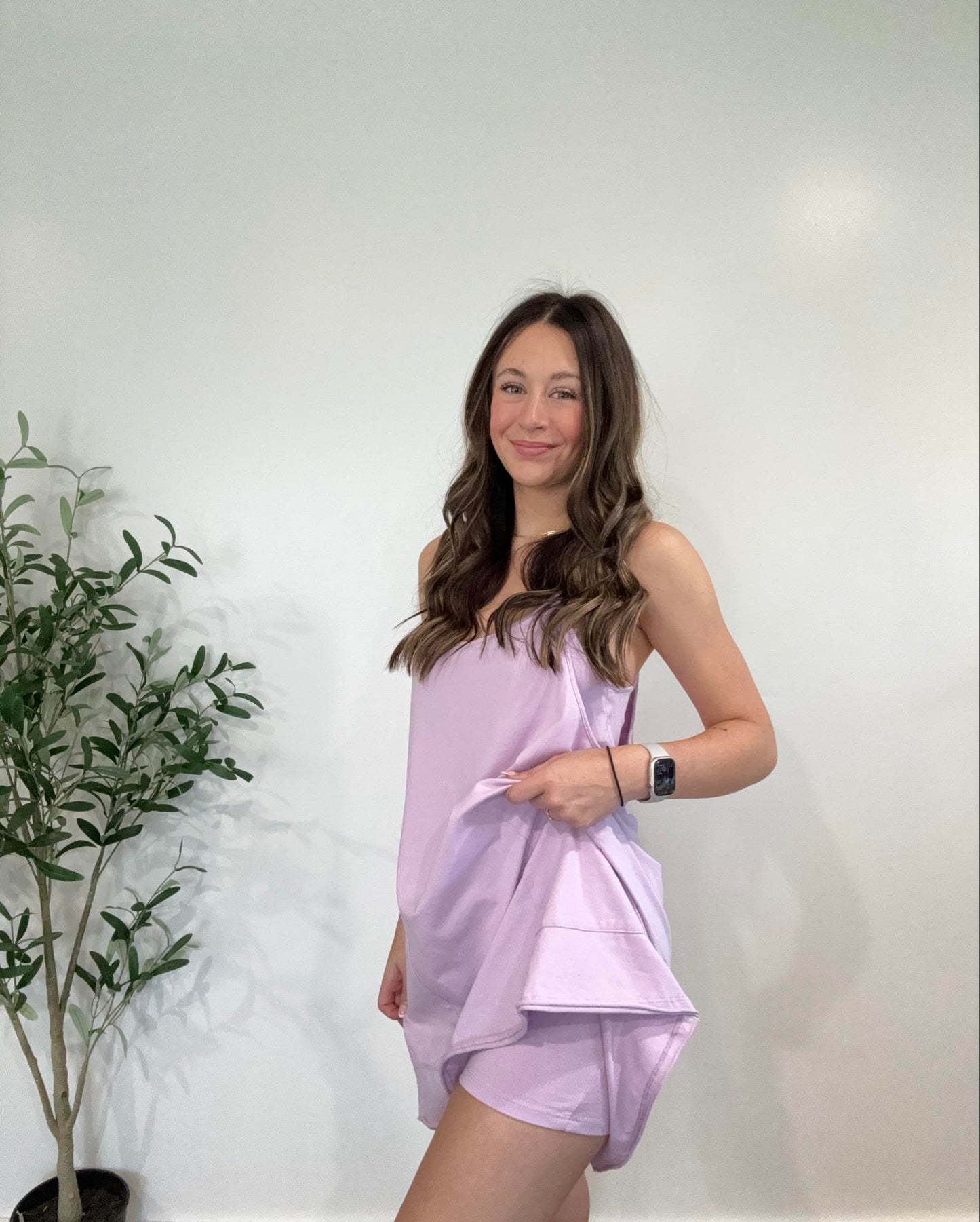 Deep V-neck Comfy Knit Mini Dress W/ Shorts