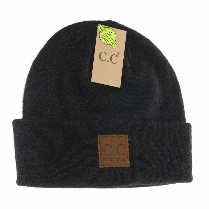 Unisex Soft Ribbed Leather Patch CC Beanie