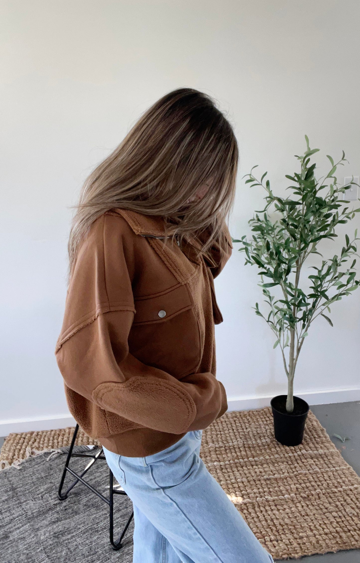 Brown Cropped French Terry Pullover