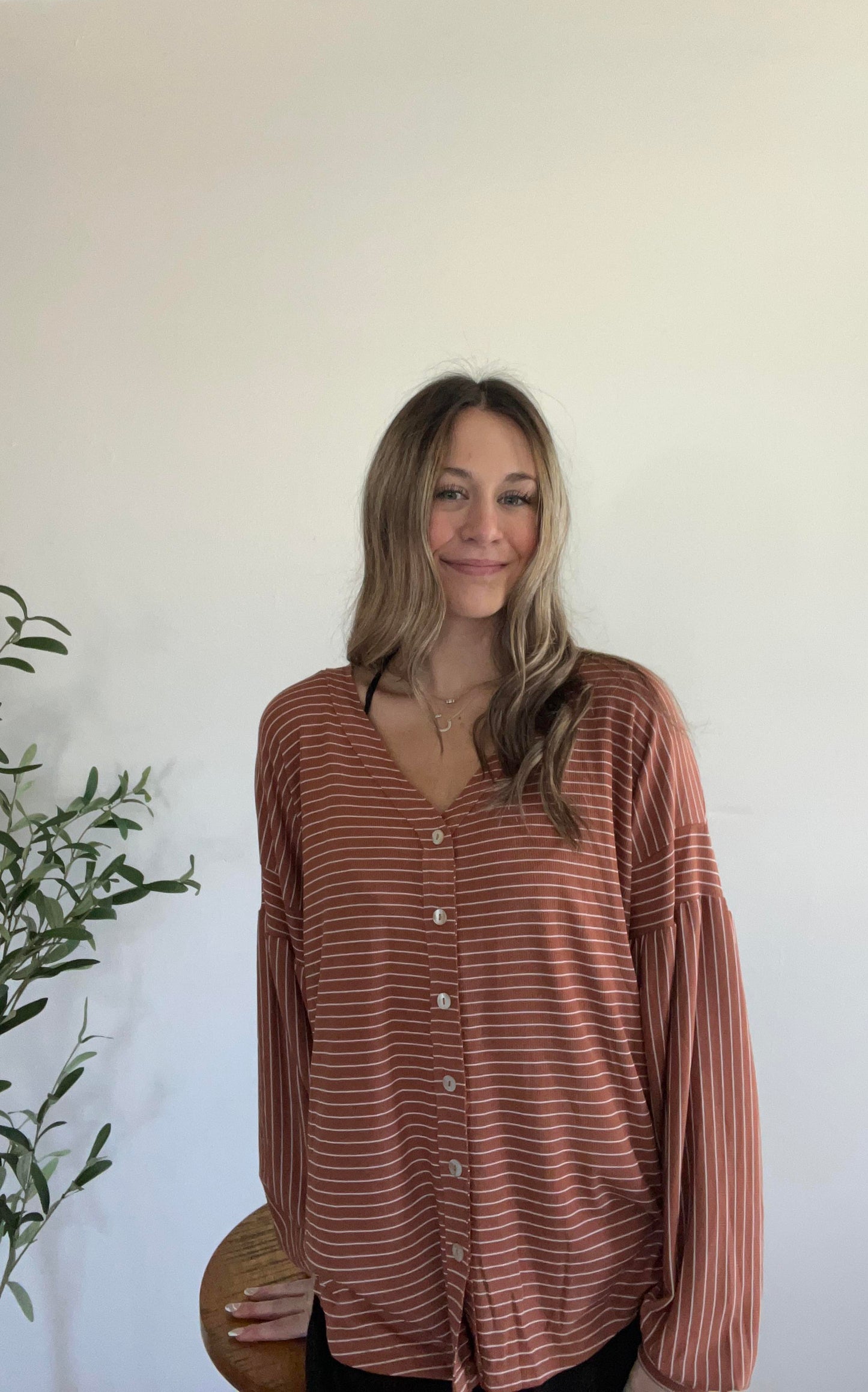 Terra Cotta Striped Long Sleeve Top