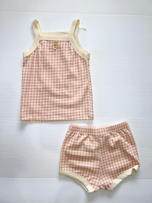 Pink Checkered Tank Short Set
