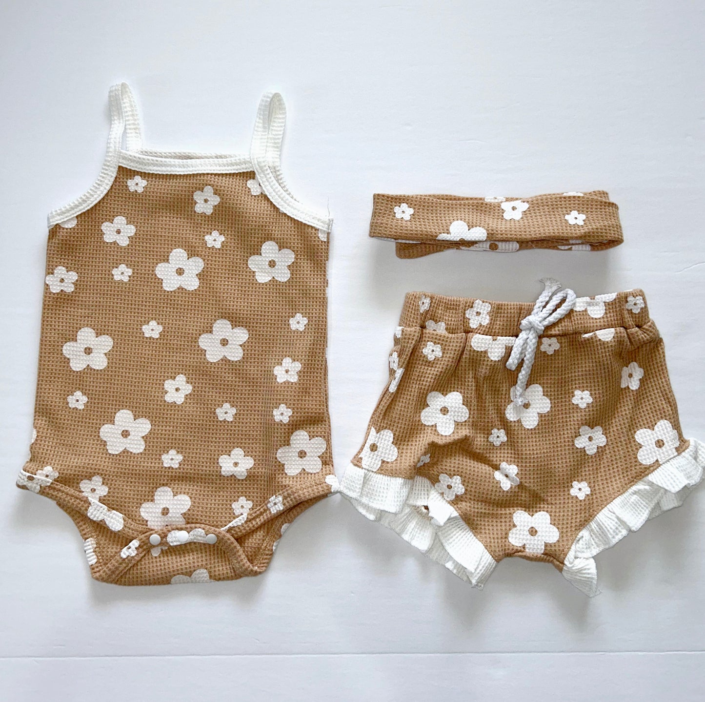 Floral Ruffle Sleeve Waffle Knit Set