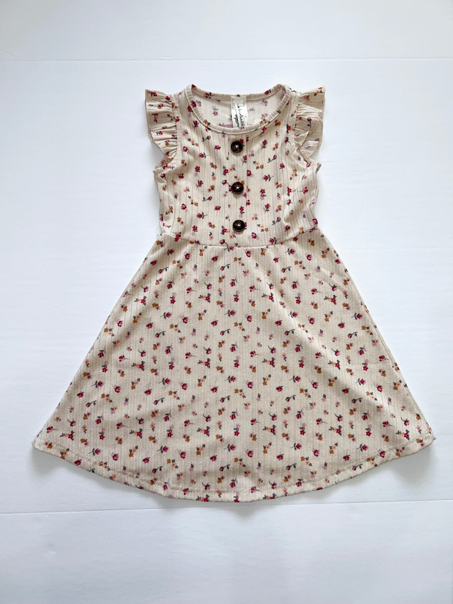 Taupe Floral Flutter Button Down Dress