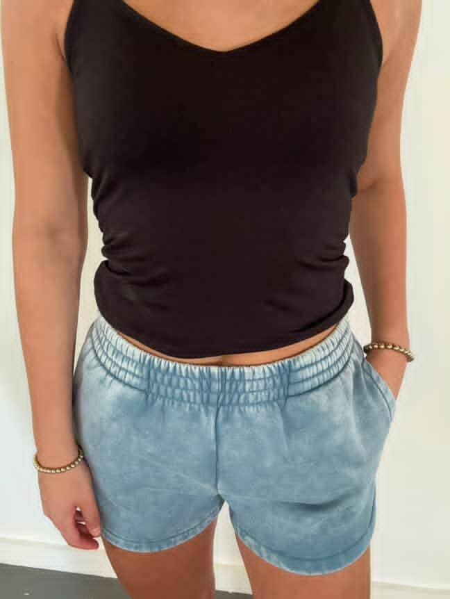 Acid Washed Elastic Waistband Dolphin Shorts