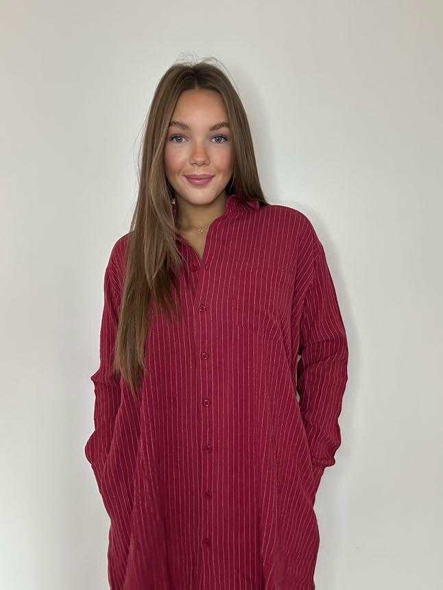 Pin Stripped Linen Shirt Tunic Dress