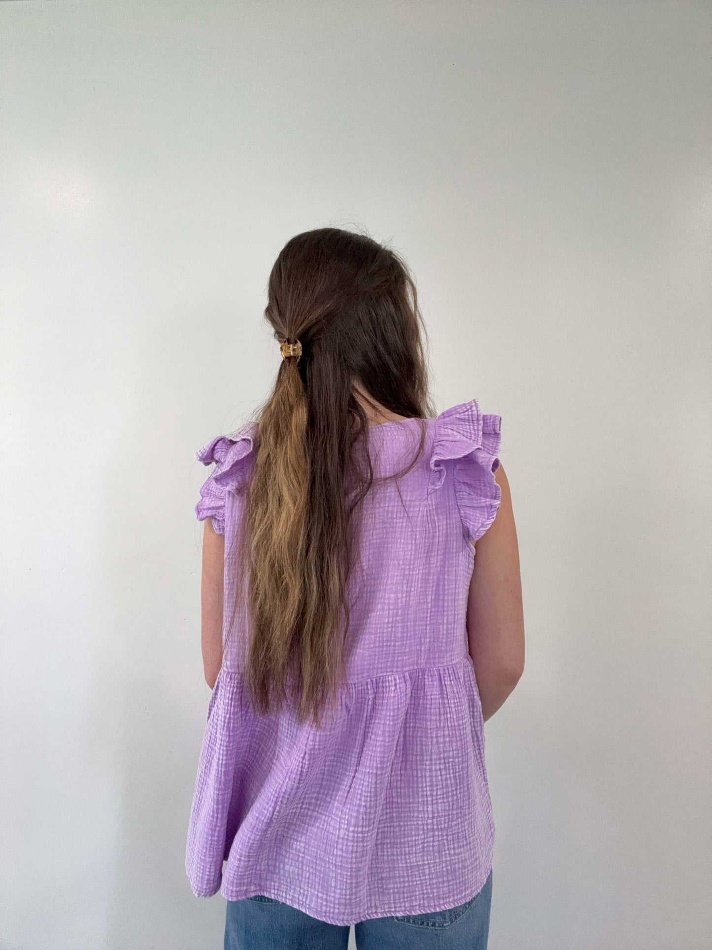 Double Gauze Acid Washed Tiered Ruffle Peplum