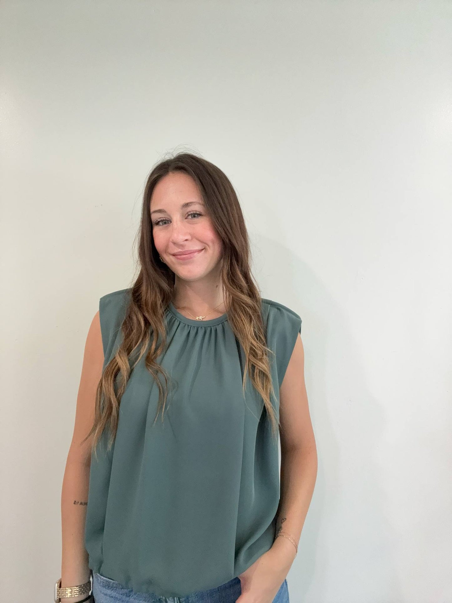 Woven Drawstring Tie Side Sleeveless Top