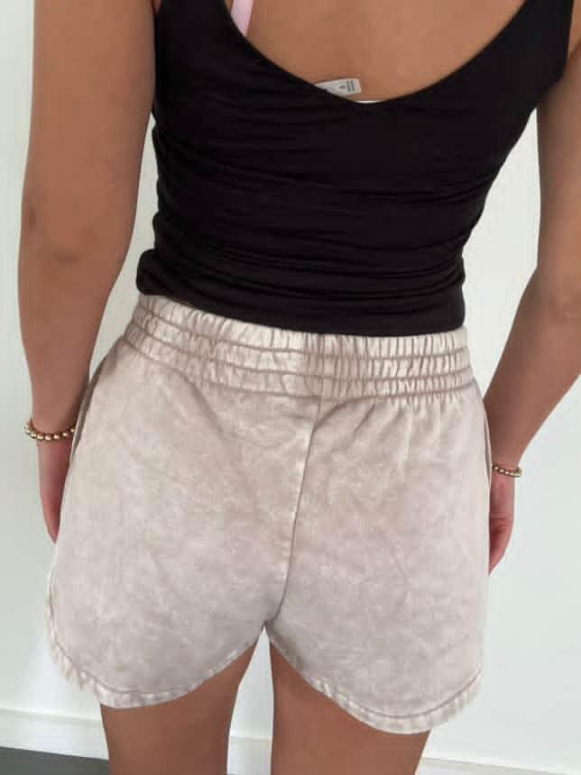 Acid Washed Elastic Waistband Dolphin Shorts