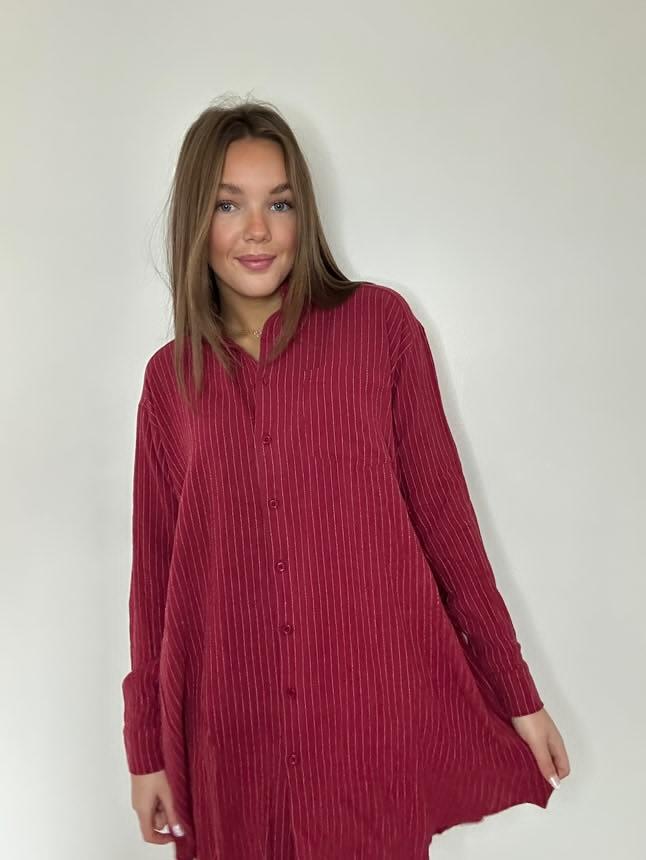 Pin Stripped Linen Shirt Tunic Dress