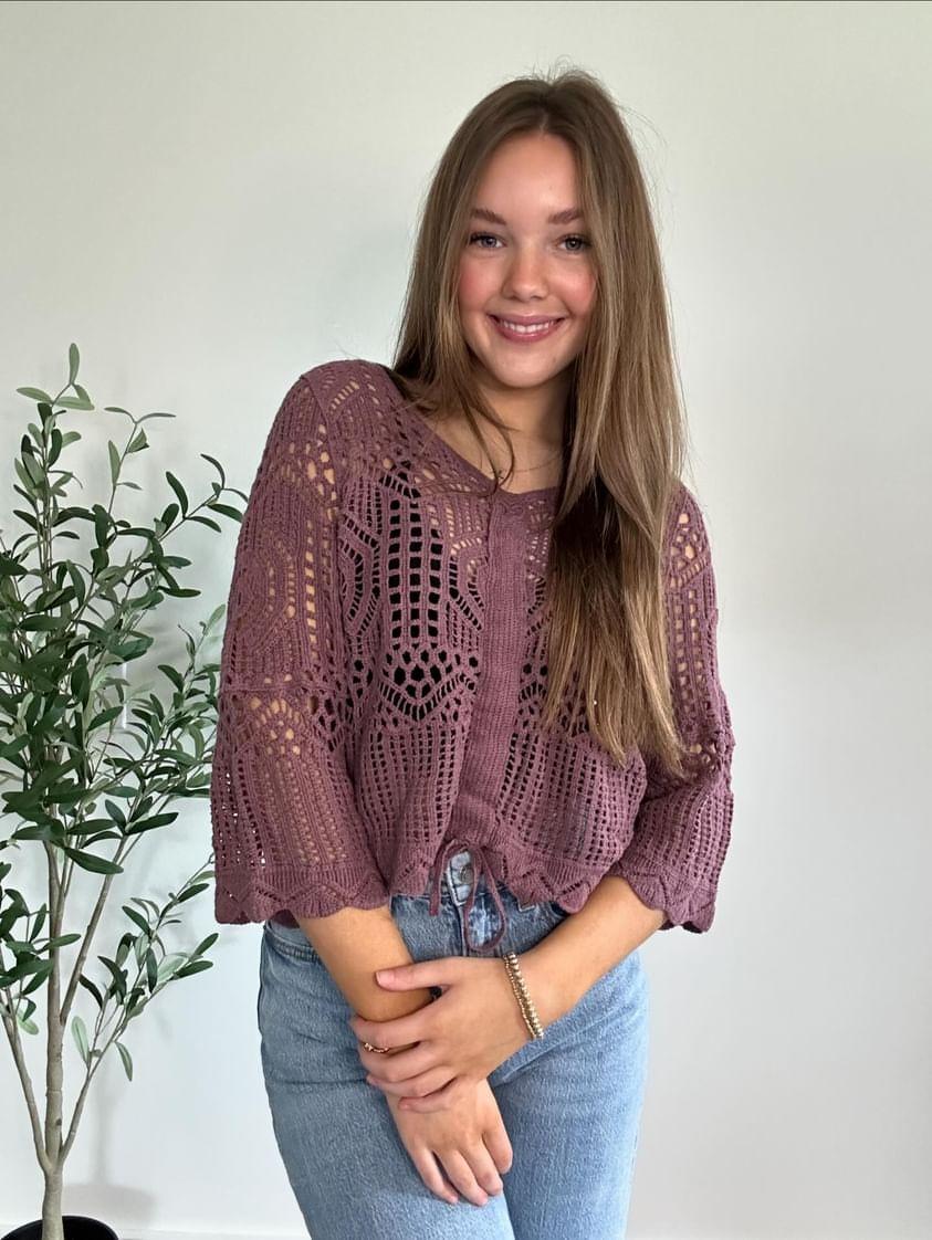 Purple Front Drawstring Crochet Top