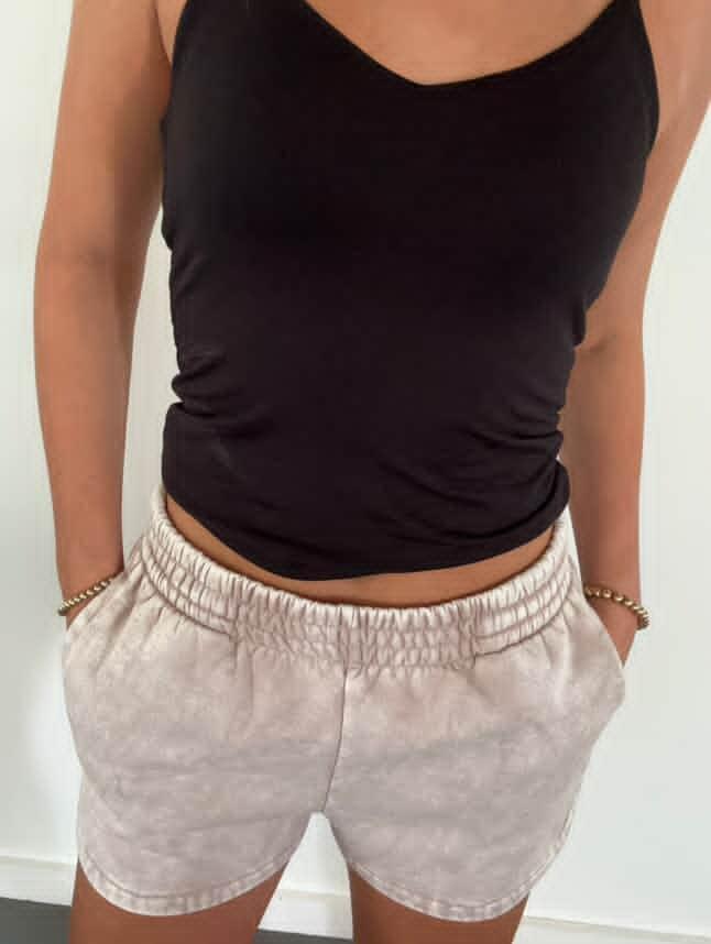 Acid Washed Elastic Waistband Dolphin Shorts