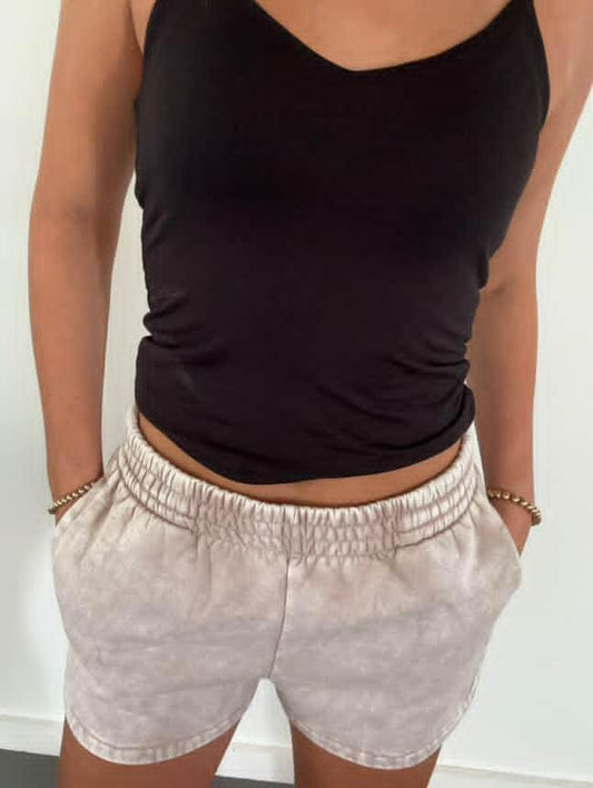 Acid Washed Elastic Waistband Dolphin Shorts