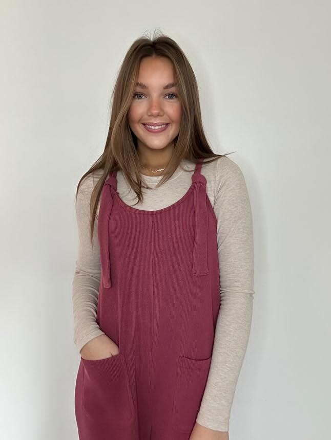 Redbean Knit Jumpsuit with Front Patch Pockets