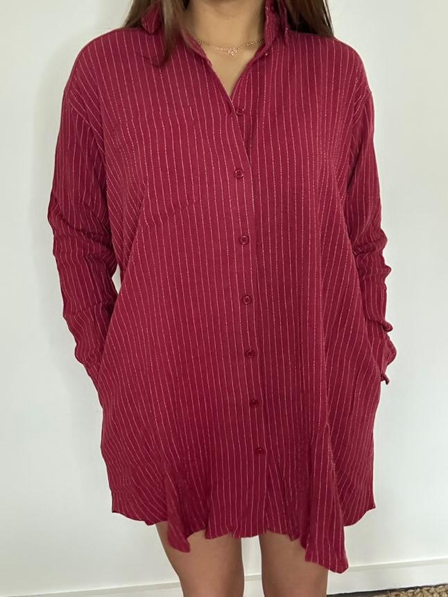 Pin Stripped Linen Shirt Tunic Dress