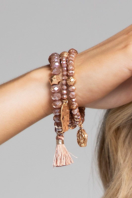 Tassel & Charms Bead Bracelet Set