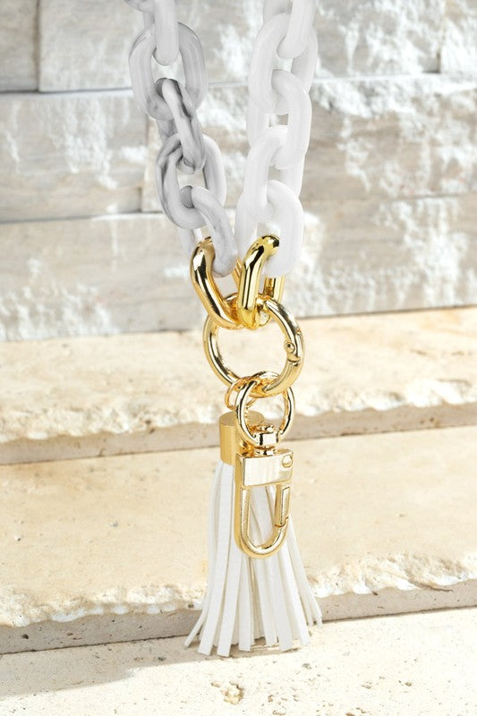 White Marble Two Tone Resin Chain Bracelet Key Chain