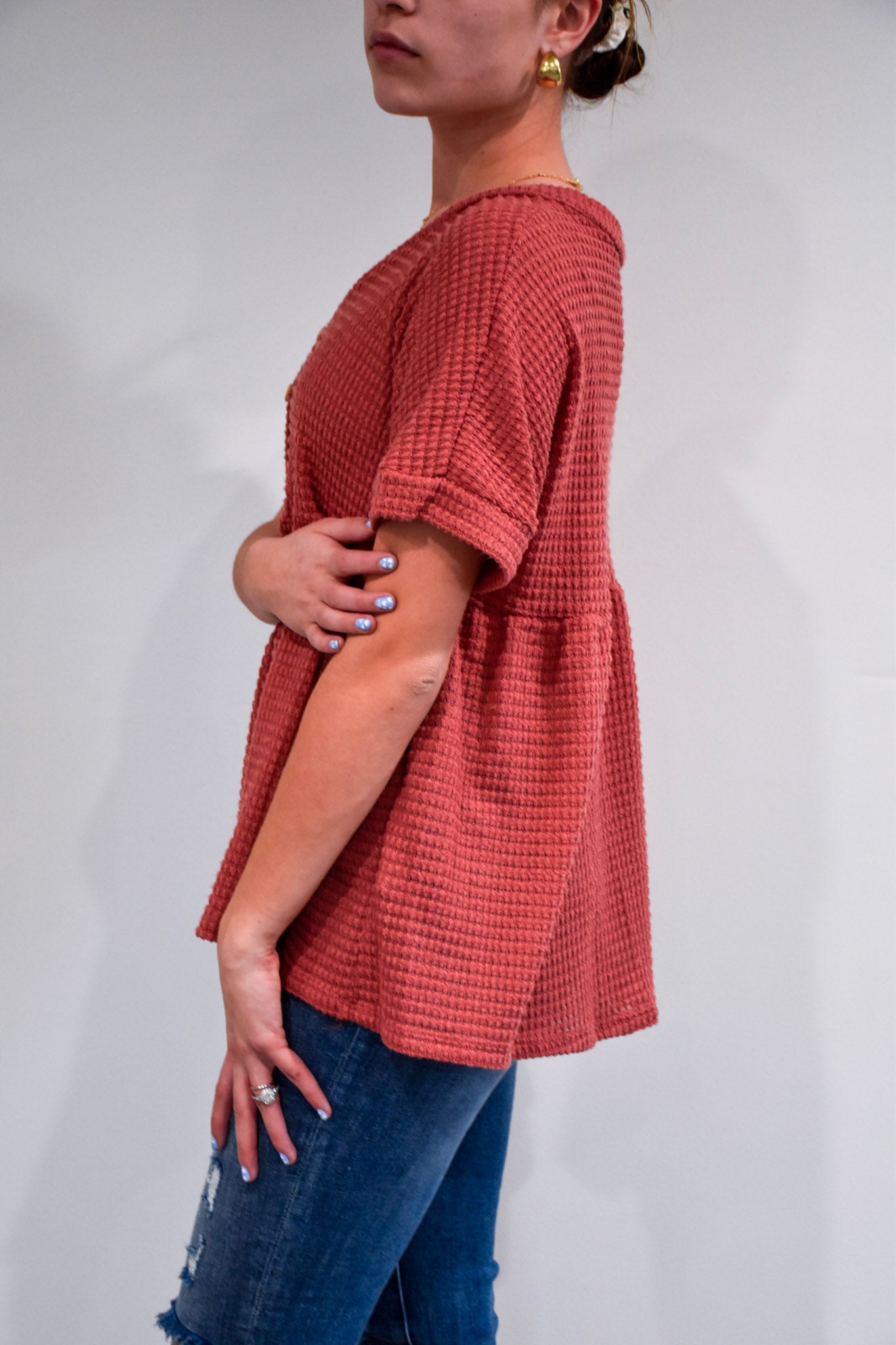 Terracotta Waffle Babydoll Top