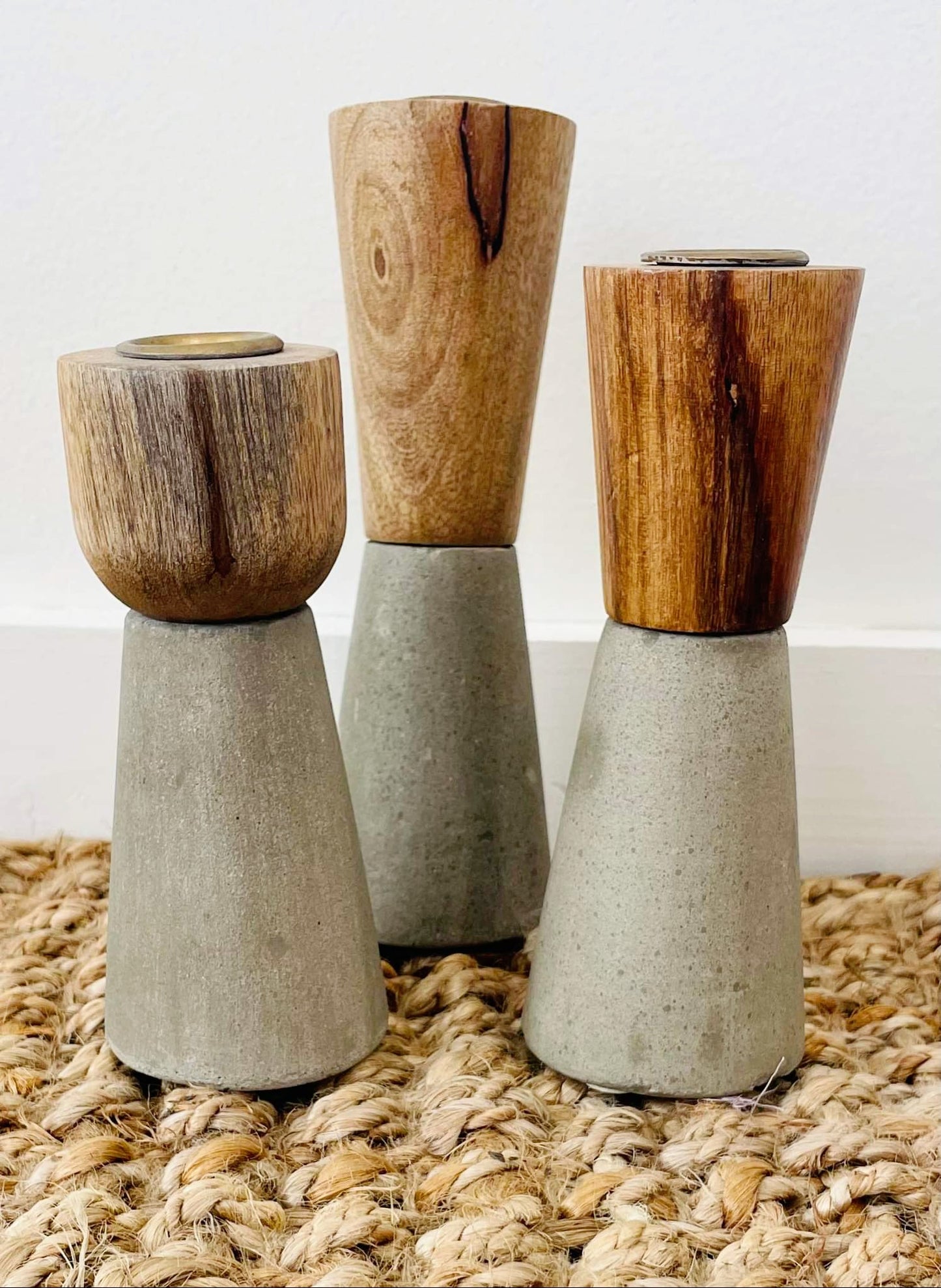 MD Cement & Wood Candle Holder