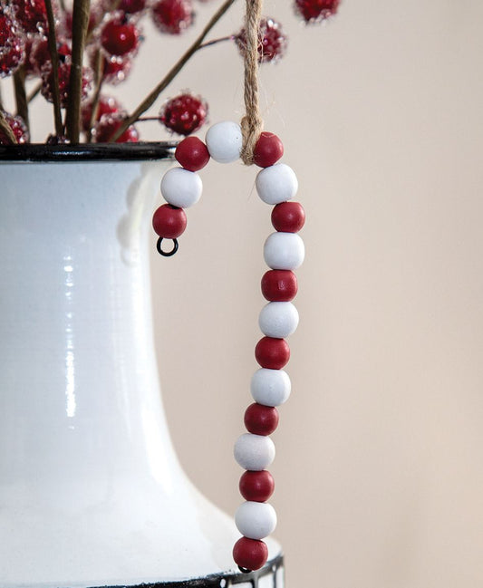 Wooden Bead Candy Cane Ornament