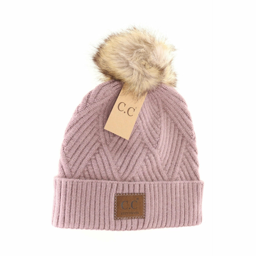 Large Patch Heathered Pom CC Beanie