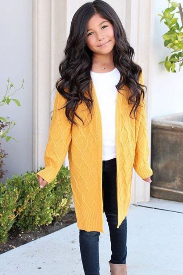 Mustard Chunky Cable Knit Cardigan (Sizes 6-14)