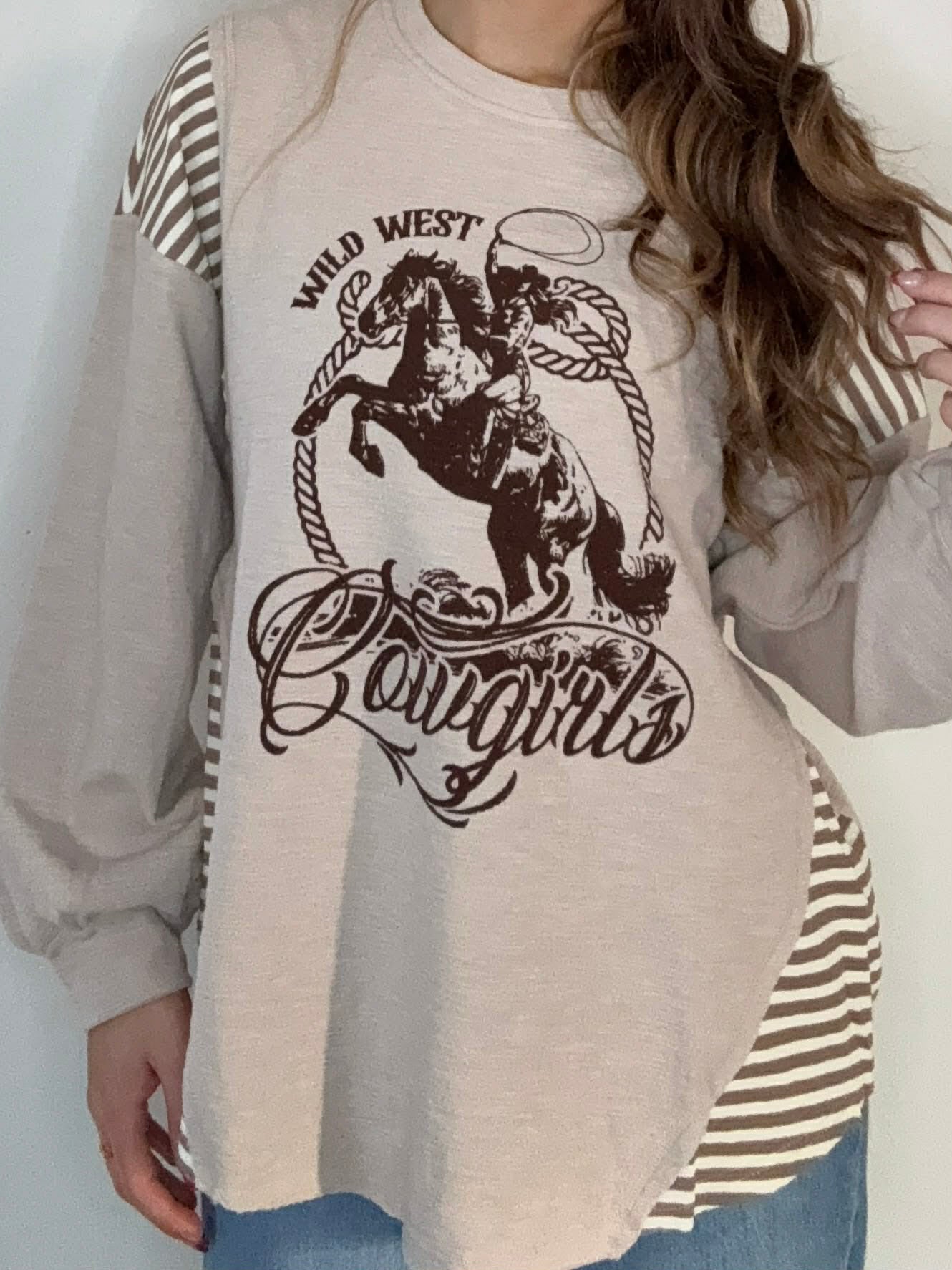Oversized Mixed Media Western Graphic Knit Top