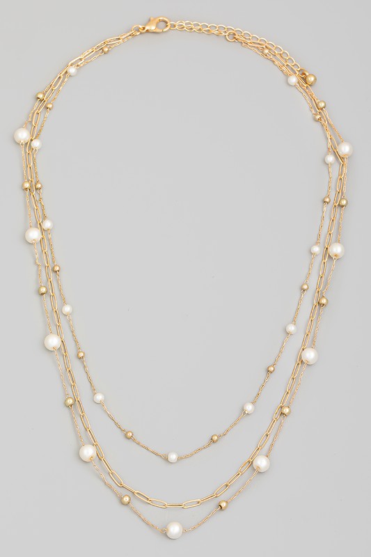 Pearly Beads Layered Chain Necklace