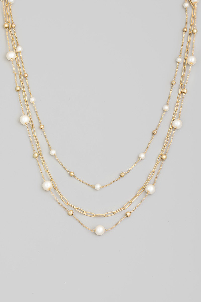 Pearly Beads Layered Chain Necklace