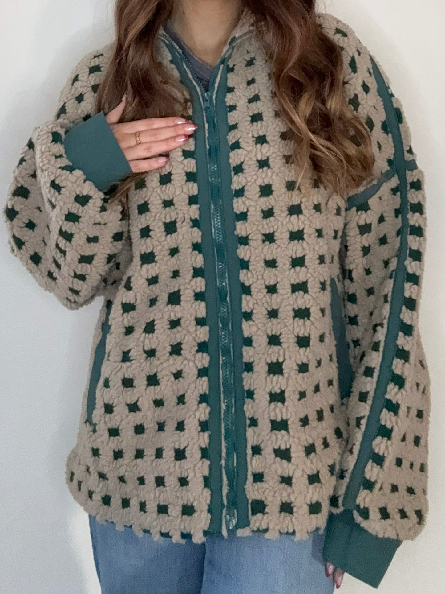 Forest Oversized Checker Fleece Jacket