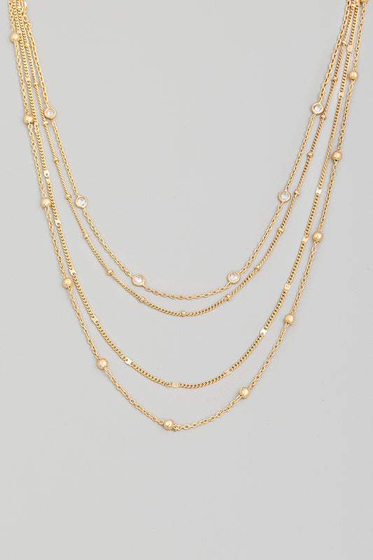 Mini Metallic Bead And Rhinestone Layered Necklace