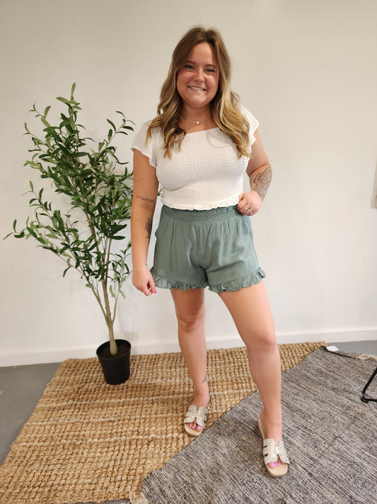 Dry Herbs Smocked Ruffle Shorts