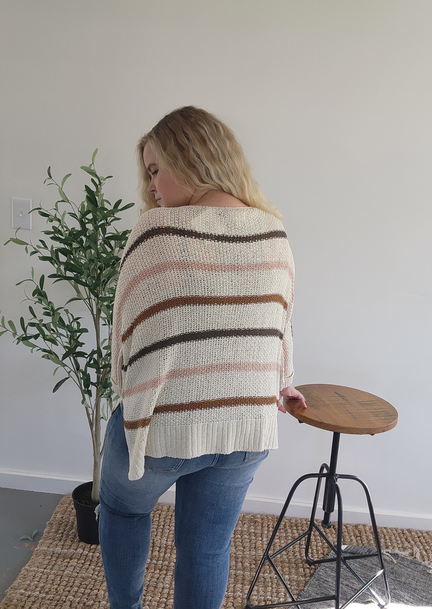 Multi Color Stripe Knit Sweater Back