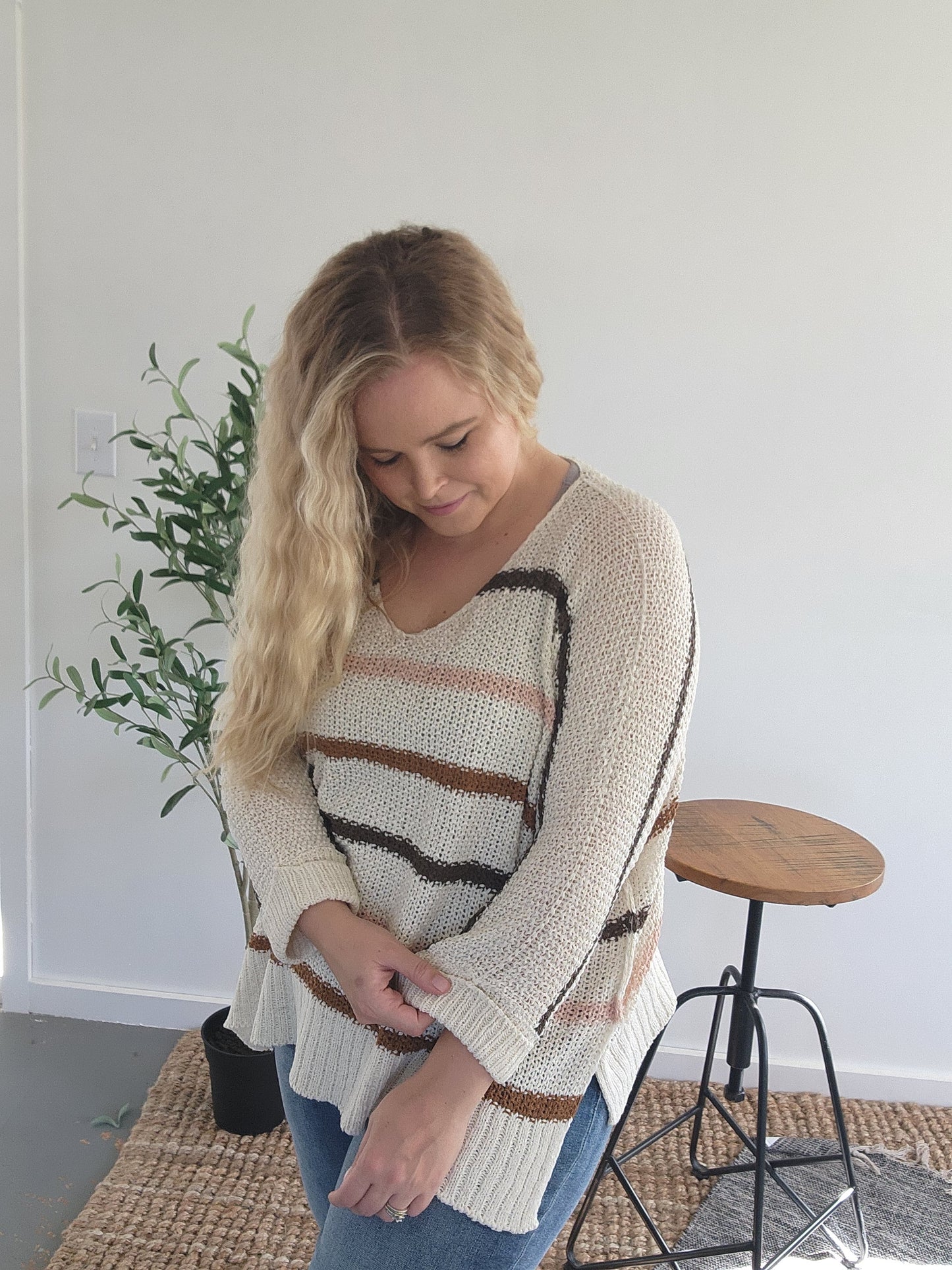 Multi Color Stripe Knit Sweater Sleeve Detail