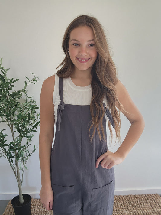 Cement Grey Pocket Detailed Comfy Cotton Overall Jumpsuit