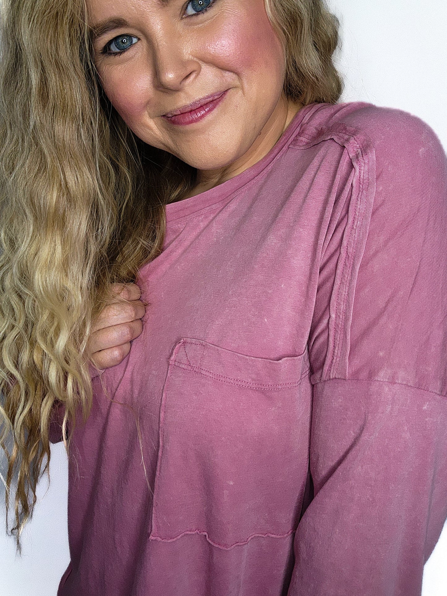 Mauve Raw Seam Detail Washed Knit Top