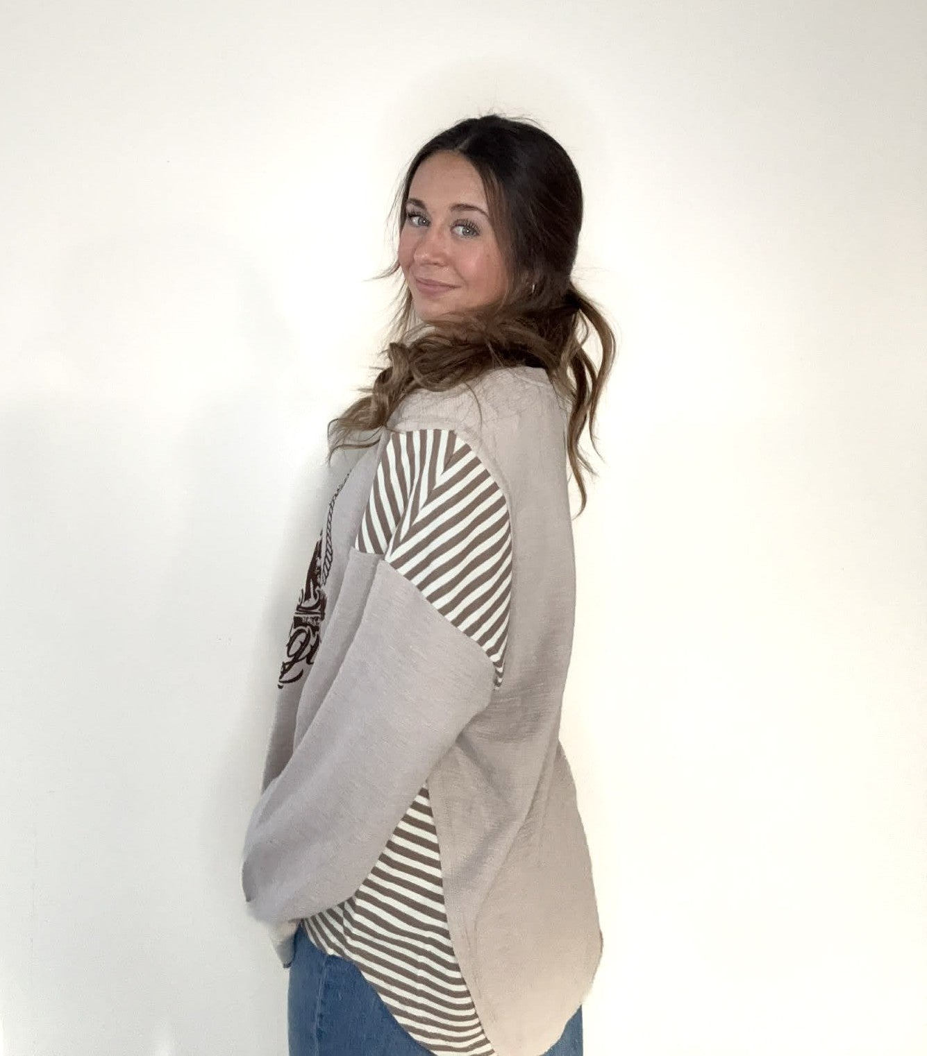 Oversized Mixed Media Western Graphic Knit Top