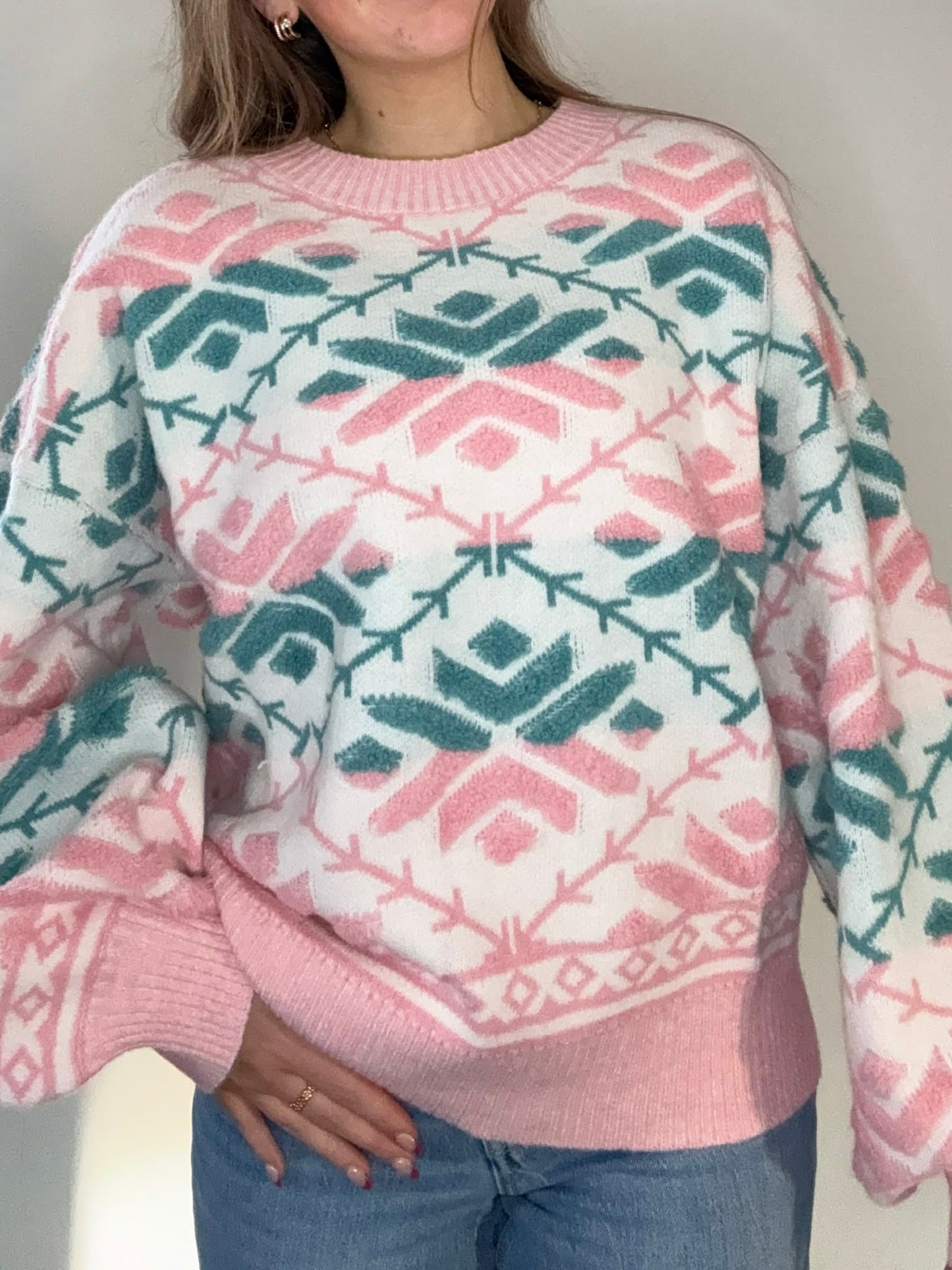 Oversized Printed Casual Knit Sweater Top