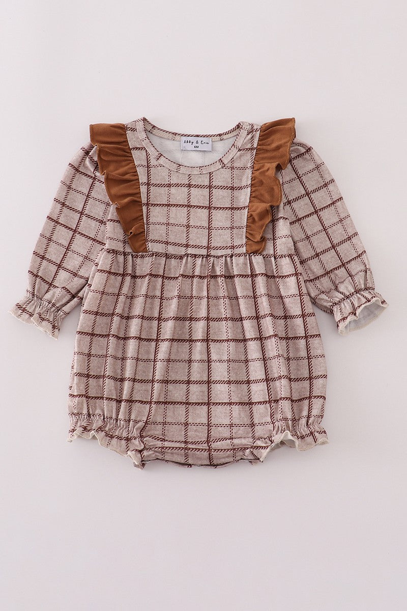 Brown Plaid Ruffle Bubble (Sizes 3M-12M)