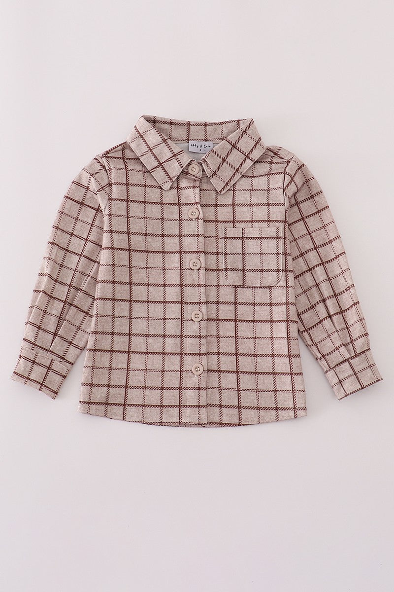 Brown Plaid Button Down Shirt (Sizes 12M-6)