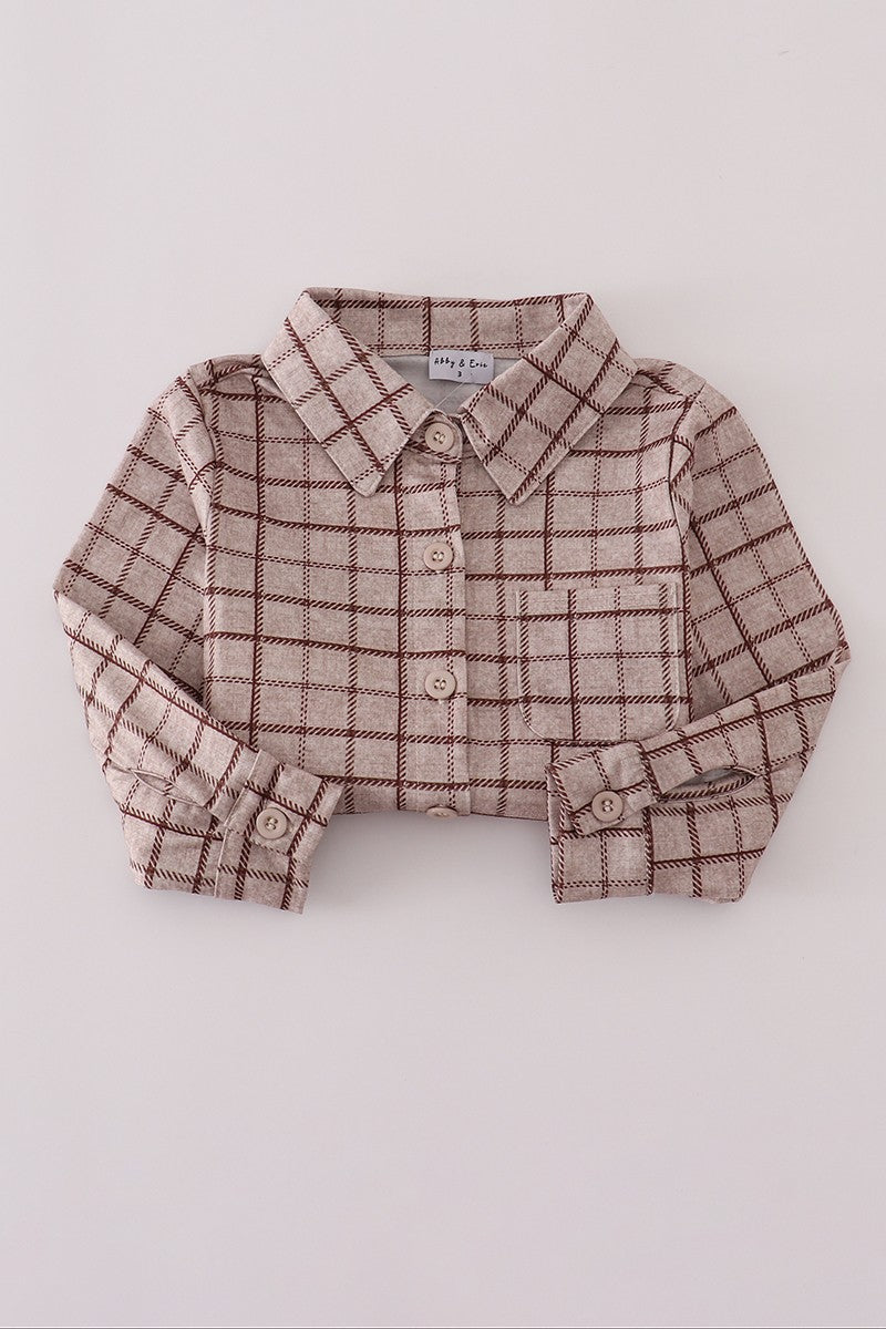 Brown Plaid Button Down Shirt (Sizes 12M-6)