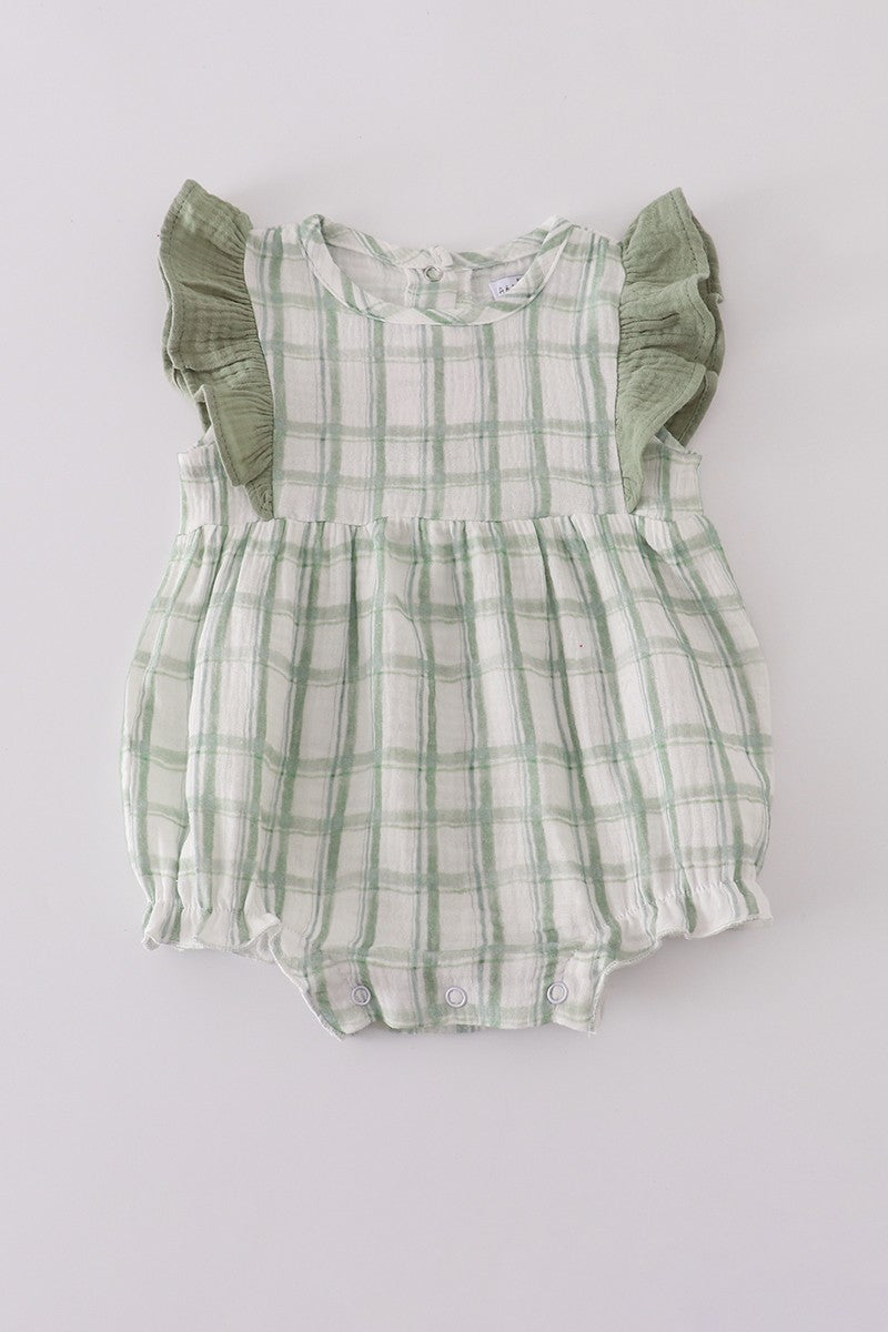 Premium Sage Ruffle Plaid Bubble (Sizes 3M-12M)