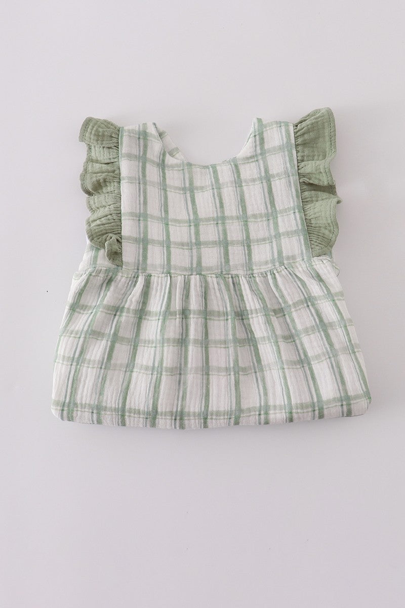 Premium Sage Ruffle Plaid Dress (Sizes 2-6)