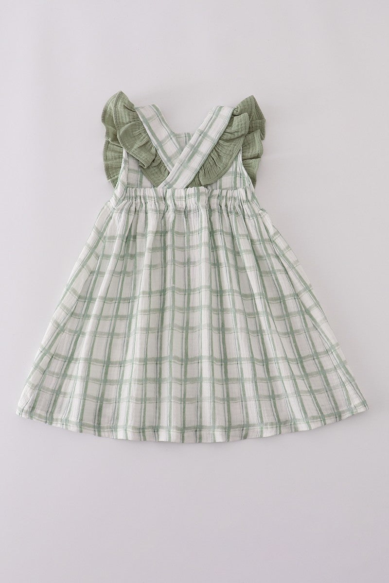 Premium Sage Ruffle Plaid Dress (Sizes 2-6)