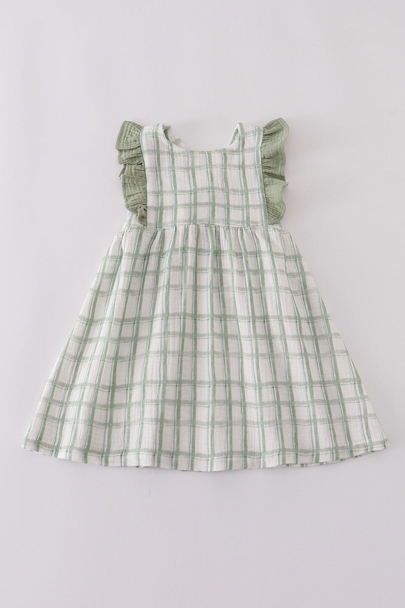 Premium Sage Ruffle Plaid Dress (Sizes 2-6)
