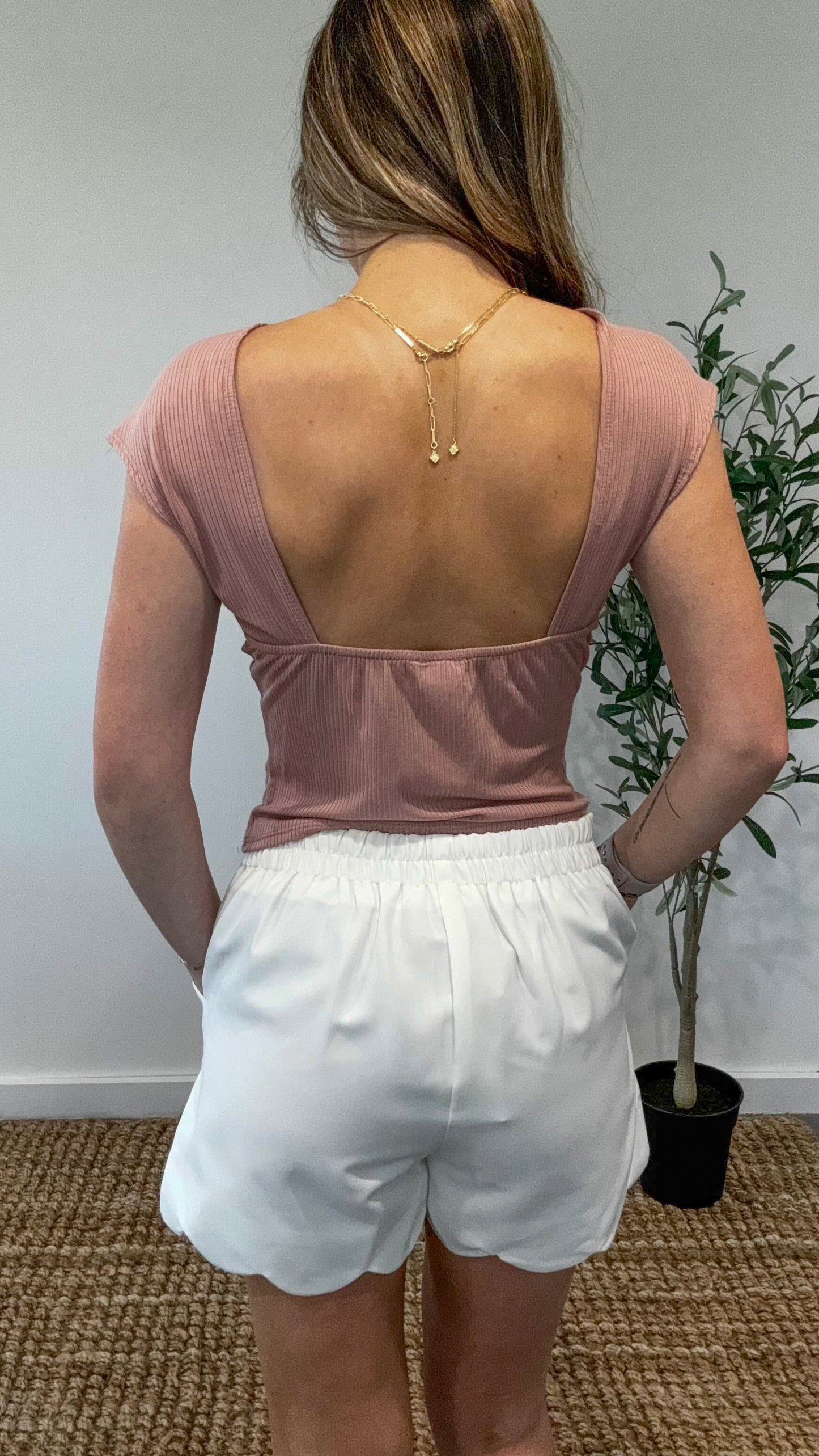 Dusty Pink Short Sleeve Low Back Top