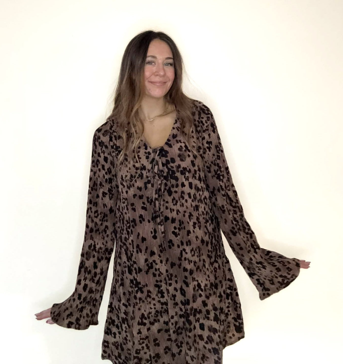 Leopard Printed Pleated Mini Dress