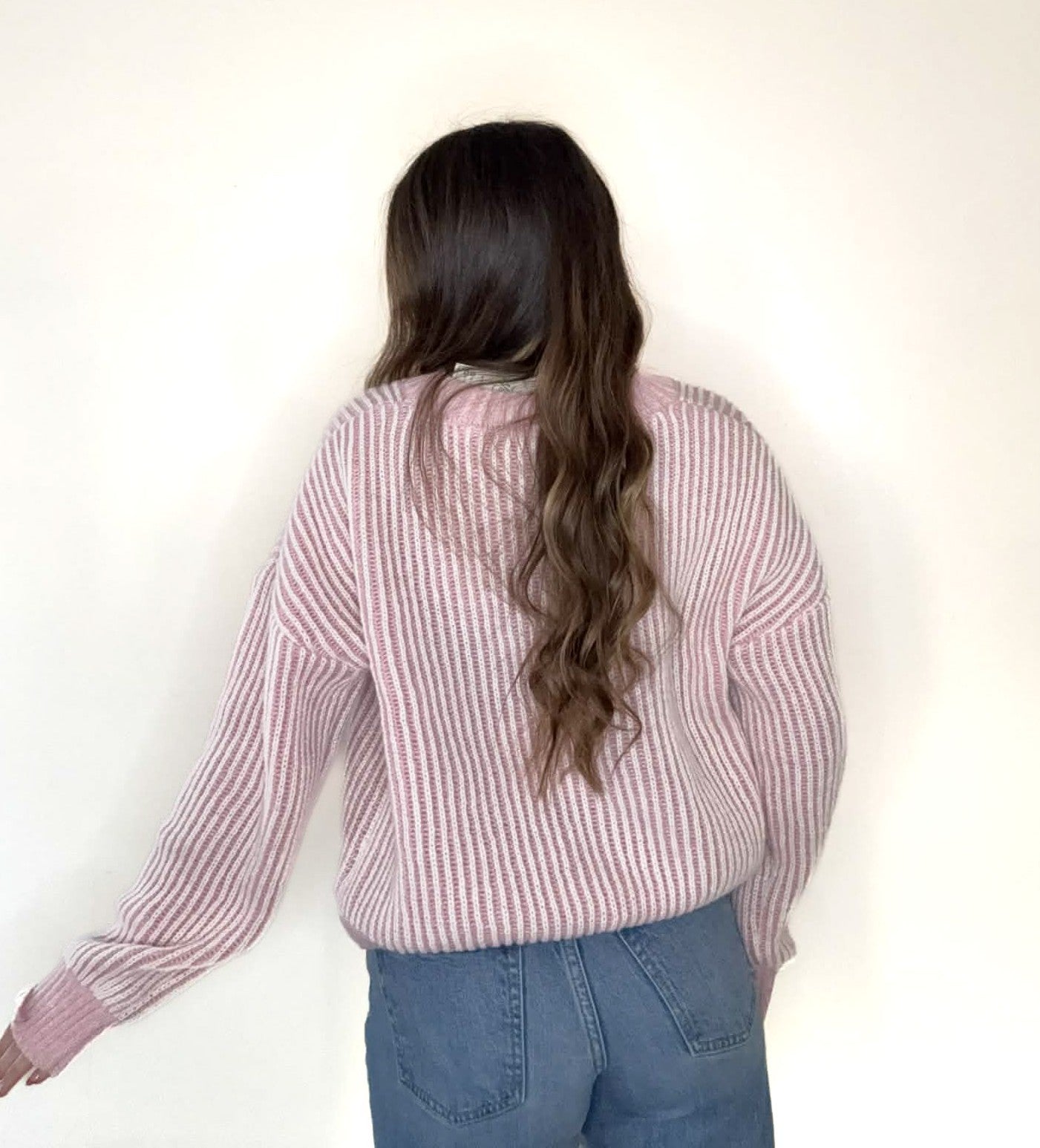 Pink Front Tie Two Tone Knit Cardigan